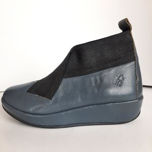 FLY LONDON GREY LEATHER BOOTIE WEDGE ANKLE SHOE 39